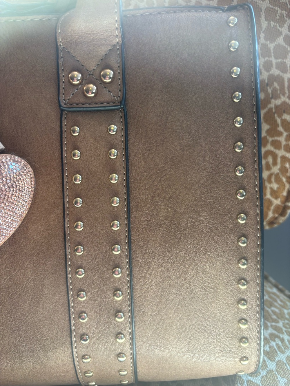 Faux Fur Pom Pom Charm with Crystal Heart & Elegant Faux leather Studded Bag - Picture 8 of 8